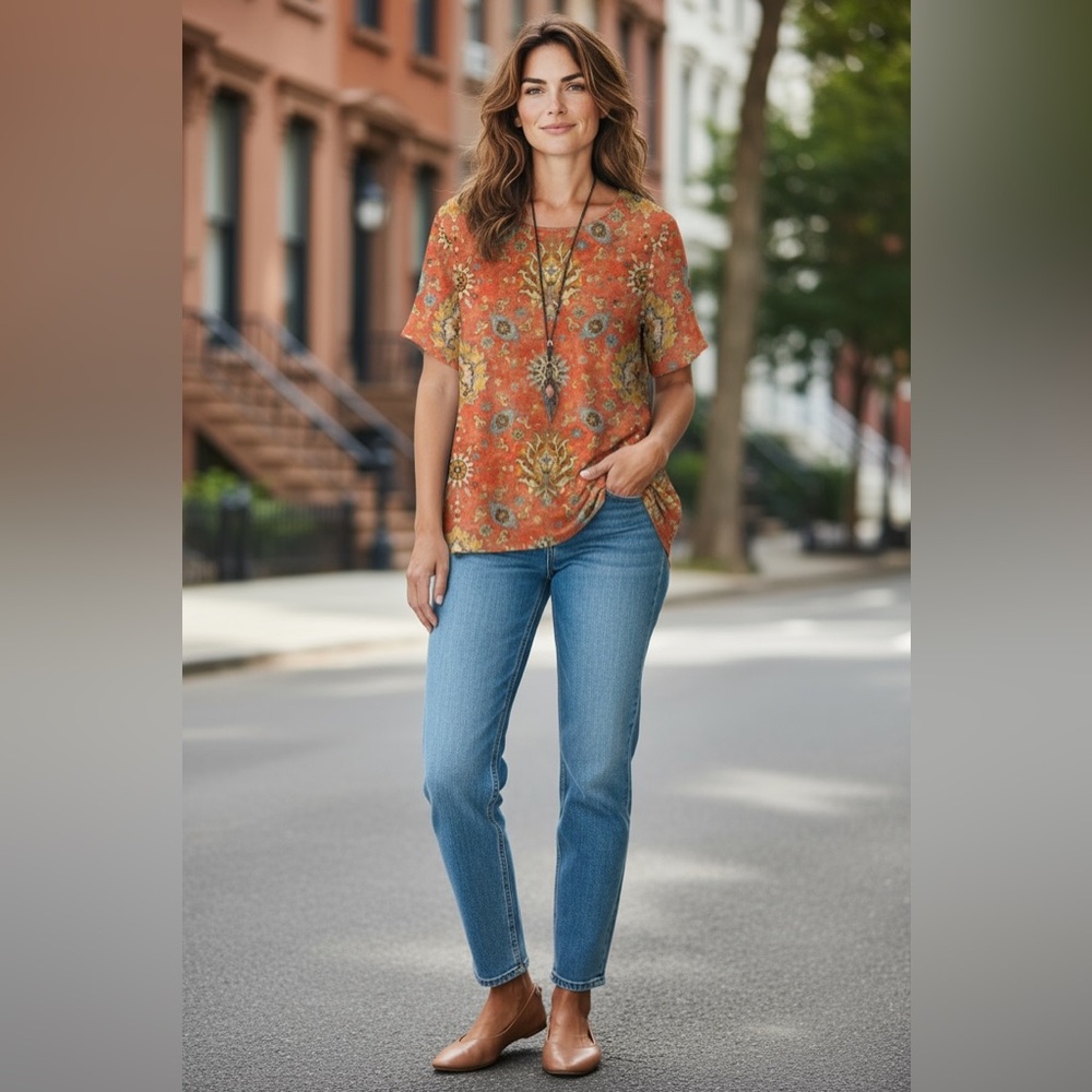 Floral‎ Patterned Orange Top - Picture 2 of 6